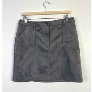 WHBM Officecore Faux Suede Contemporary Mini Skirt Pockets Gray Size 10